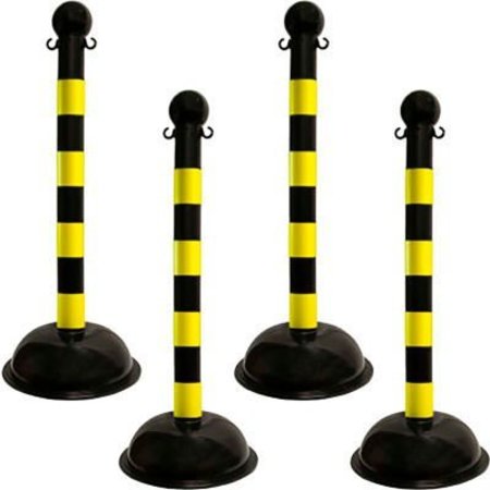 GEC Mr. Chain Heavy Duty Plastic Stanchion Post, 41inH, Black/Yellow Stripe, 4 Pack 99929 -4